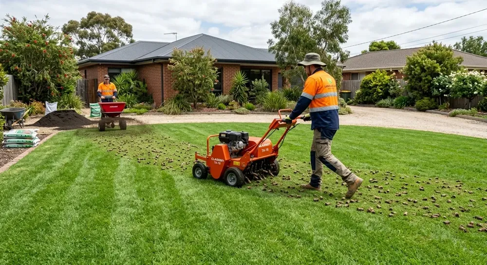 Aeration and top dressing South East Melbourne – healthy green lawn after professional soil improvement
